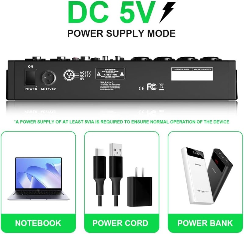 Yamnweo MW-6 black 6-Channel Professional DJ Audio Mixer Portable Controller Mixer with DSP 99 Preset Effects for Live Streaming, Podcasting, Home Party - Image 4